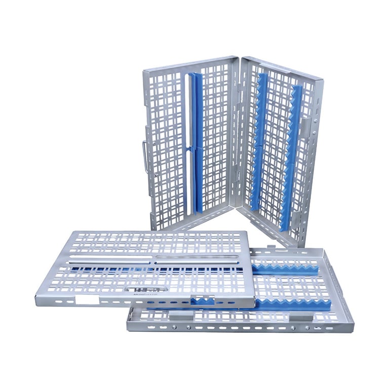 AR Instrumed 7.56" x 8.07" x 1.42" Stainless Steel Sterilization Cassette Tray, 15 Instruments