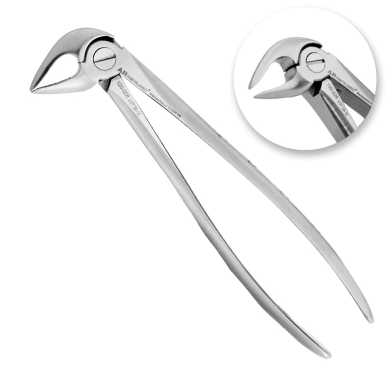 AR Instrumed 6" Stainless Steel Adult Lower Roots Extracting Forceps, Curved Tip, Serrated, 1/Pk