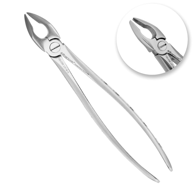 AR Instrumed #35 Stainless Steel Adult Extracting Forceps, Long Curved Tip, Serrated, 1/Pk