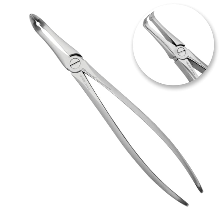 AR Instrumed #45 Stainless Steel Adult Lower Roots Extracting Forceps, Long Curved Tip, Serrated