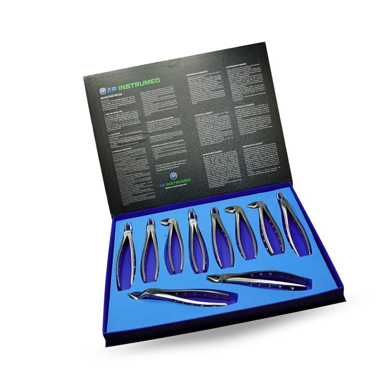 AR Instrumed Adult Stainless Steel Extracting Forceps 10-Piece Set. Includes: #1 upper (110-008)