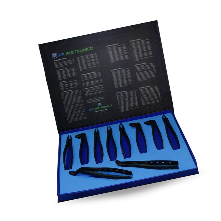 AR Instrumed Adult Stainless Steel Extracting Forceps 10-Piece Set. Includes: #1 upper (110-018)
