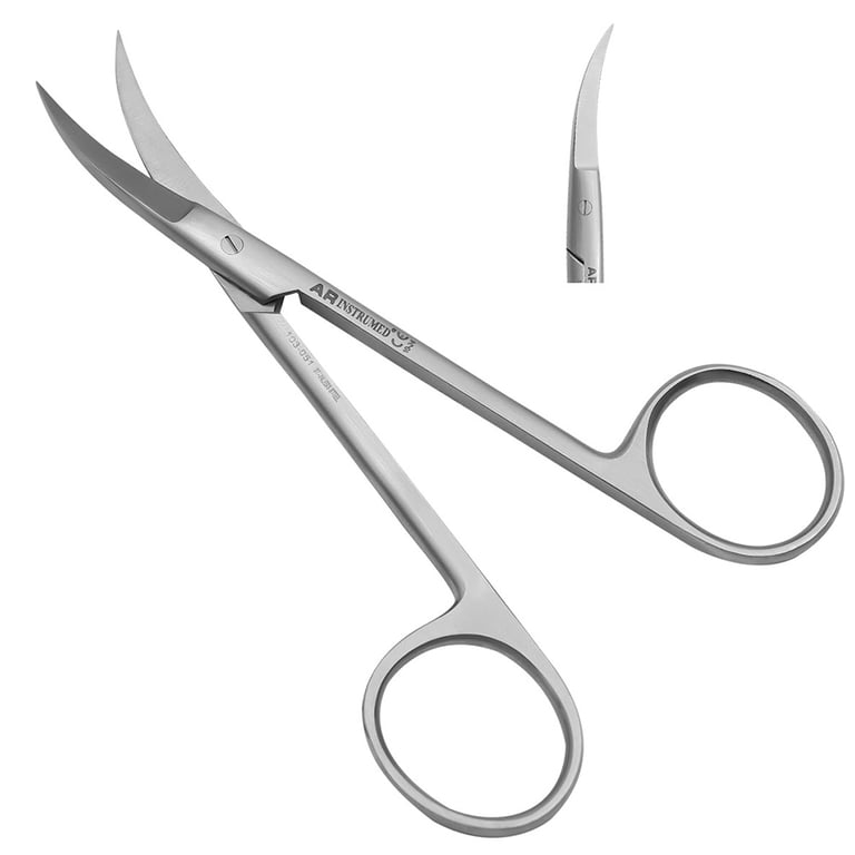 AR Instrumed 4.3" Stainless Steel Iris Scissors, Fine Tip, Curved, 1/Pk. Features smooth