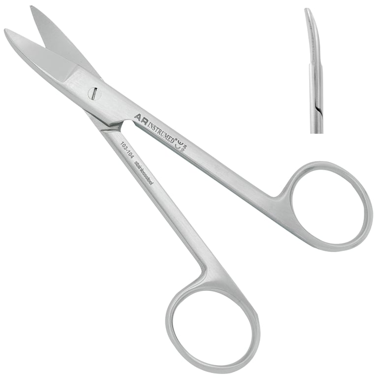 AR Instrumed 4.7" Stainless Steel Beebee Scissors, Saw Edge, Curved, 1/Pk. Features smooth