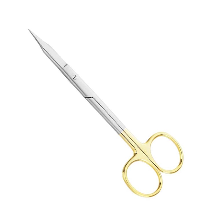 AR Instrumed Scissor, Goldman-Fox Curved, 13cm, Gold, 1/Pk. Features tungsten carbide blades
