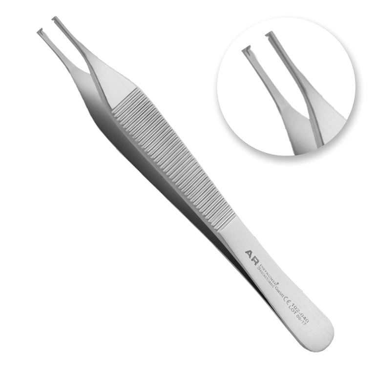 AR Instrumed 4.7" Stainless Steel Adson Forceps Tweezer, Straight, 1/Pk. Features medical-grade
