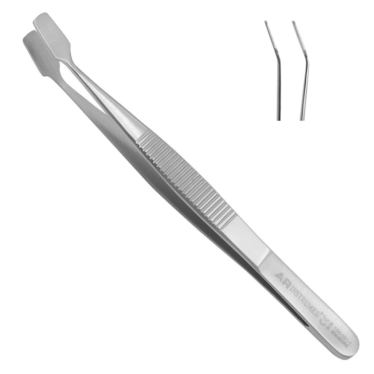 AR Instrumed Stainless Steel Tissue Membrane Tweezer, Flat, Curved, 1/Pk. Features medical-grade
