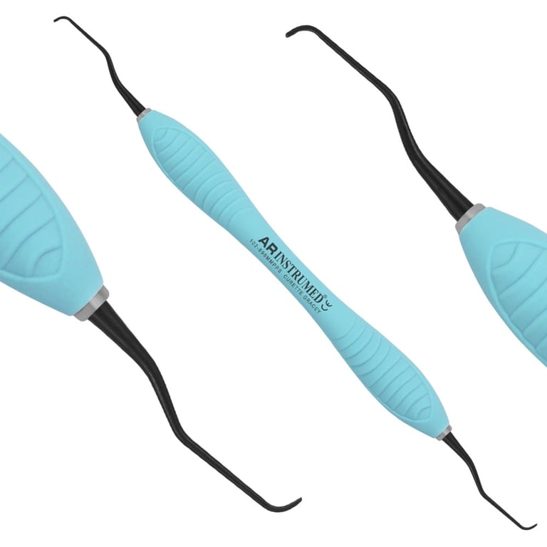 AR Instrumed Stainless Steel 1/2 Gracey Curette, Mini Titanium Coated Tips, AR Premium Plus Blue
