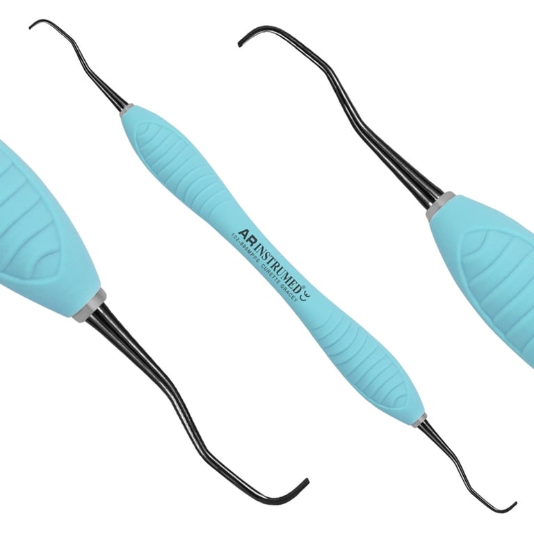 AR Instrumed Stainless Steel 1/2 Gracey Curette, Macro Titanium Coated Tips, AR Premium Plus Blue