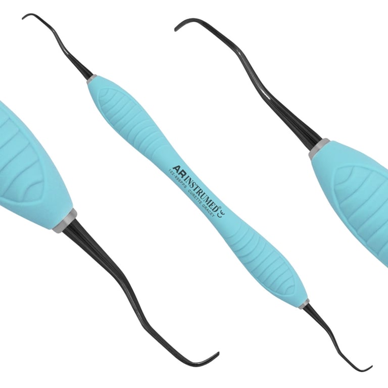 AR Instrumed Stainless Steel 1/2 Gracey Curette, Titanium Coated Tips, AR Premium Blue Handle