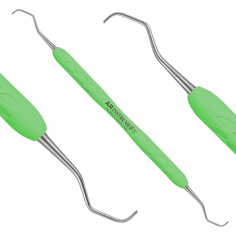 AR Instrumed Stainless Steel 3/4 Gracey Curette, AR Light Green Handle, 1/Pk. Ultra-fine curved