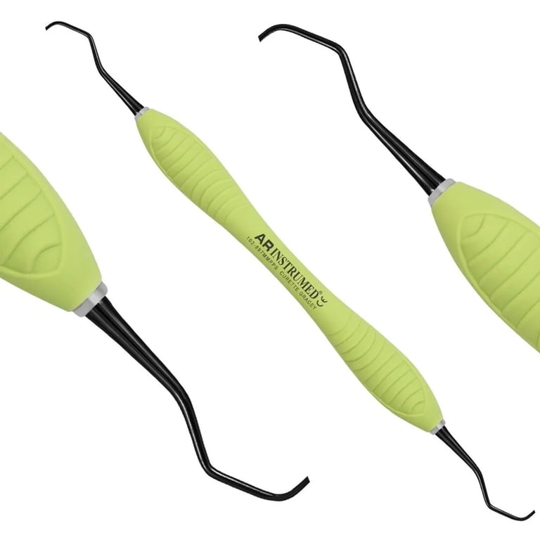 AR Instrumed Stainless Steel 3/4 Gracey Curette, Mini Titanium Coated Tips, AR Premium Plus Green