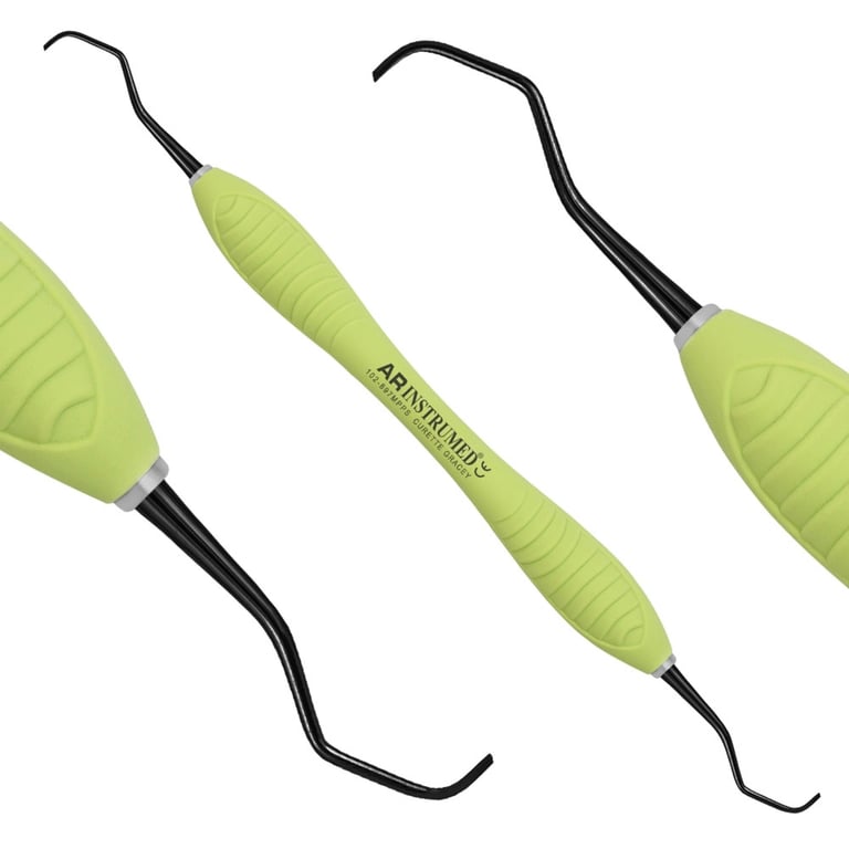 AR Instrumed Stainless Steel 3/4 Gracey Curette, Macro Titanium Coated Tips, AR Premium Plus Green