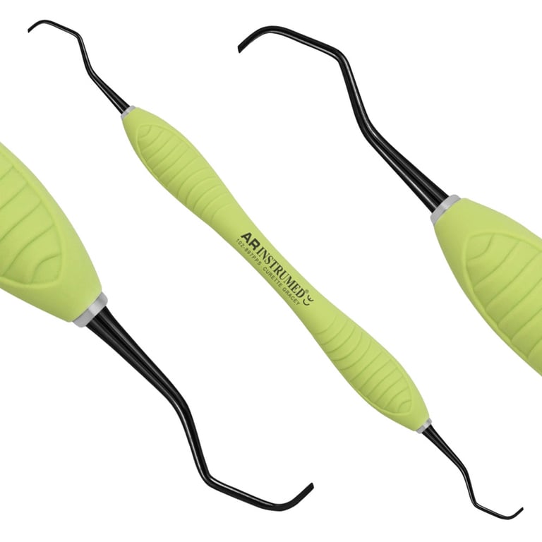 AR Instrumed Stainless Steel 3/4 Gracey Curette, Titanium Coated Tips, AR Premium Green Handle