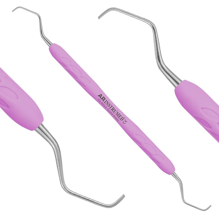 AR Instrumed Stainless Steel 9/10 Gracey Curette, AR Light Pink Handle, 1/Pk. Ultra-fine curved