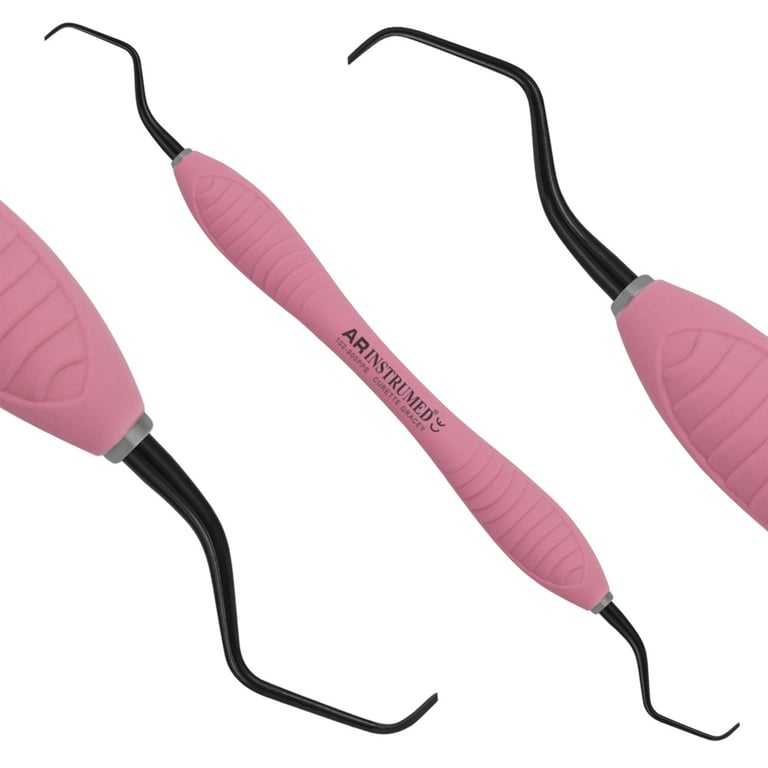 AR Instrumed Stainless Steel 9/10 Gracey Curette, Titanium Coated Tips, AR Premium Pink Handle