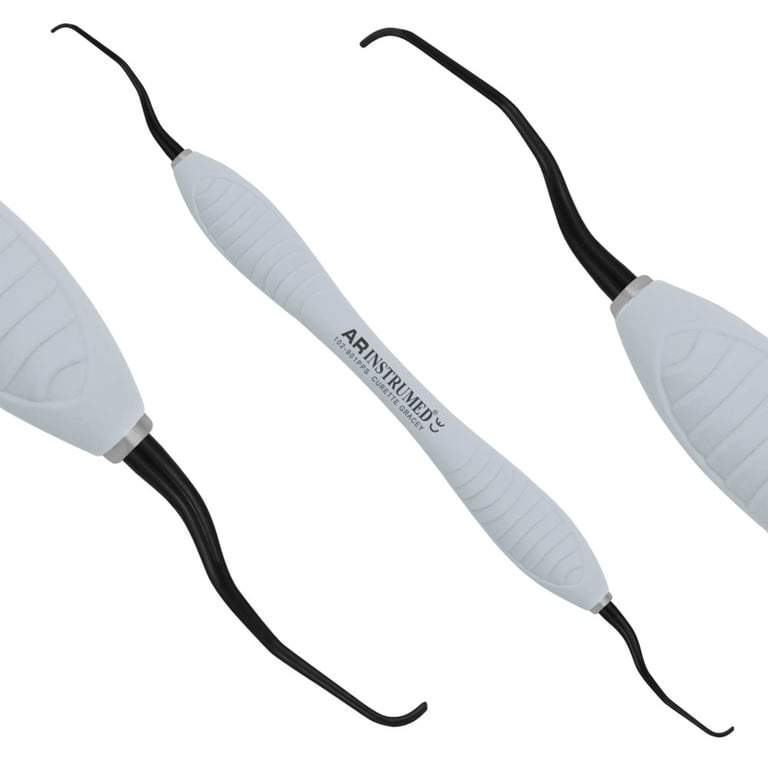 AR Instrumed Stainless Steel 11/12 Gracey Curette, Titanium Coated Tips, AR Premium Gray Handle