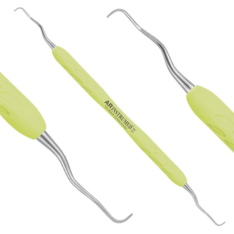 AR Instrumed Stainless Steel 13/14 Gracey Curette, AR Light Yellow Handle, 1/Pk. Ultra-fine curved