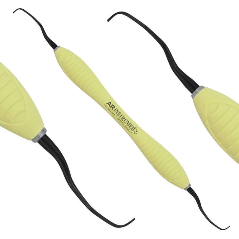 AR Instrumed Stainless Steel 13/14 Gracey Curette, Titanium Coated Tips, AR Premium Yellow Handle