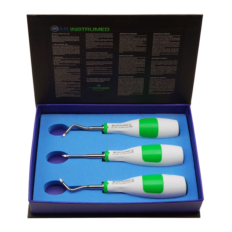 AR Instrumed Stainless Steel AR Soft Heidbrink Root Elevators Set, 3/Pk. Includes straight