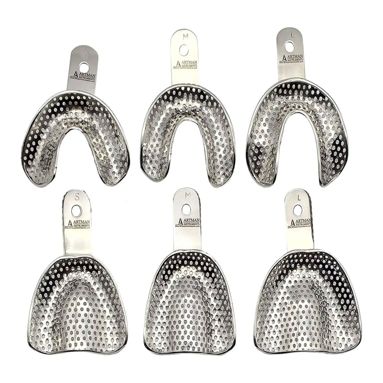 Artman Instruments Edentulous Dental Impression Trays, 6/Pk. These trays feature soft edges and an