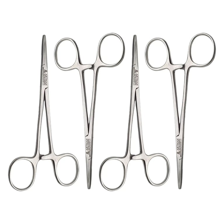 Artman Instruments 5" Mosquito Hemostat Artery Forceps, Straight, 4/Pk. Featuring serrated edges
