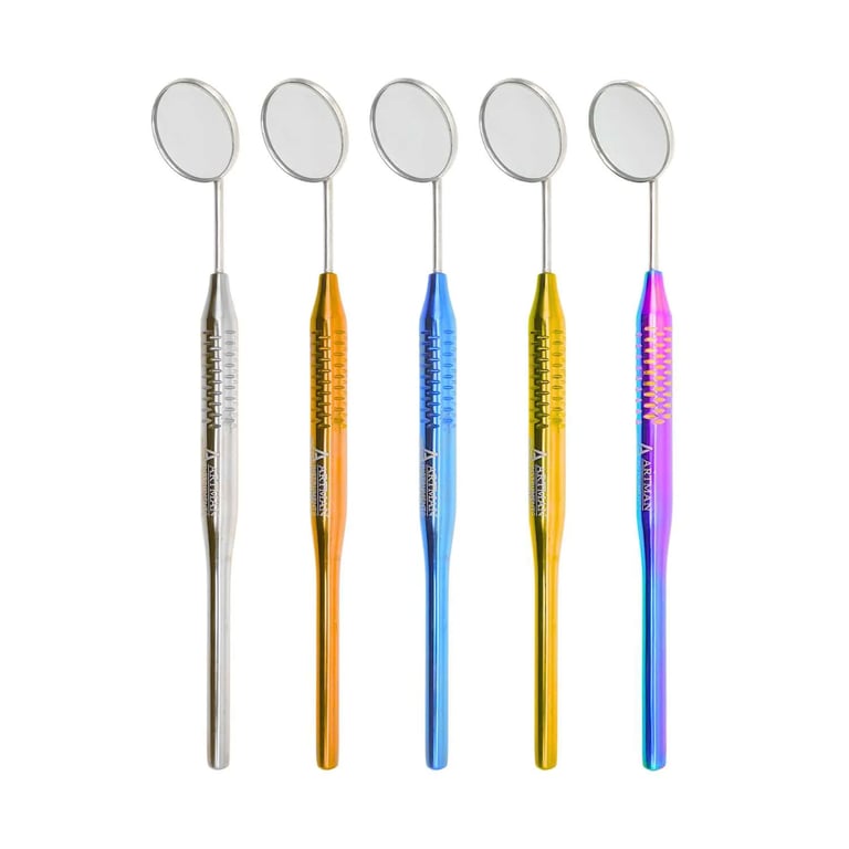 Artman Instruments Dental Mirrors, Assorted Colors, 5/Pk. Features a 5mm (#5) mirror head