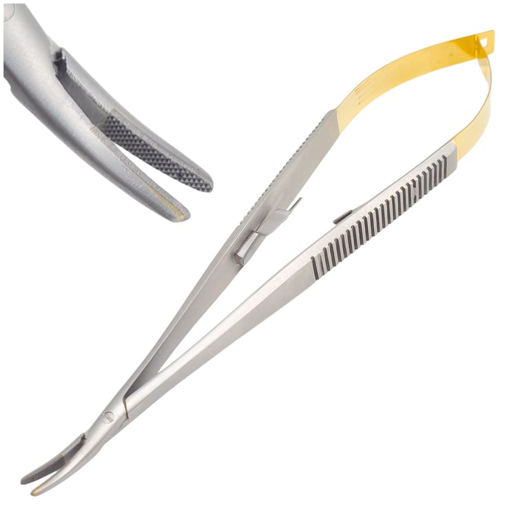 Artman Instruments 7" Stainless Steel Castroviejo Micro Needle Holder, Curved Tip, 1/Pk. Features