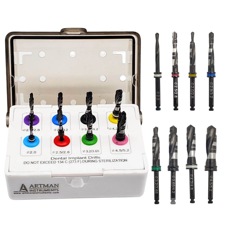 Artman Instruments Stainless Steel Dental Implant Drill Set. Includes: sizes Ø
