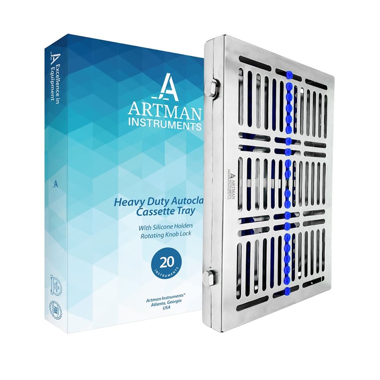 Artman Instruments 11" x 7" x 1.25" Stainless Steel 20 Instruments Sterilization Cassette Tray