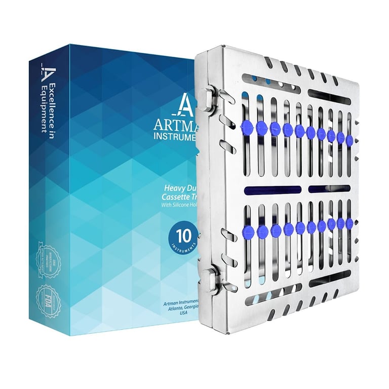 Artman Instruments 7.5" x 6.25" x 1.4" Stainless Steel 10 Instruments Sterilization Cassette Tray
