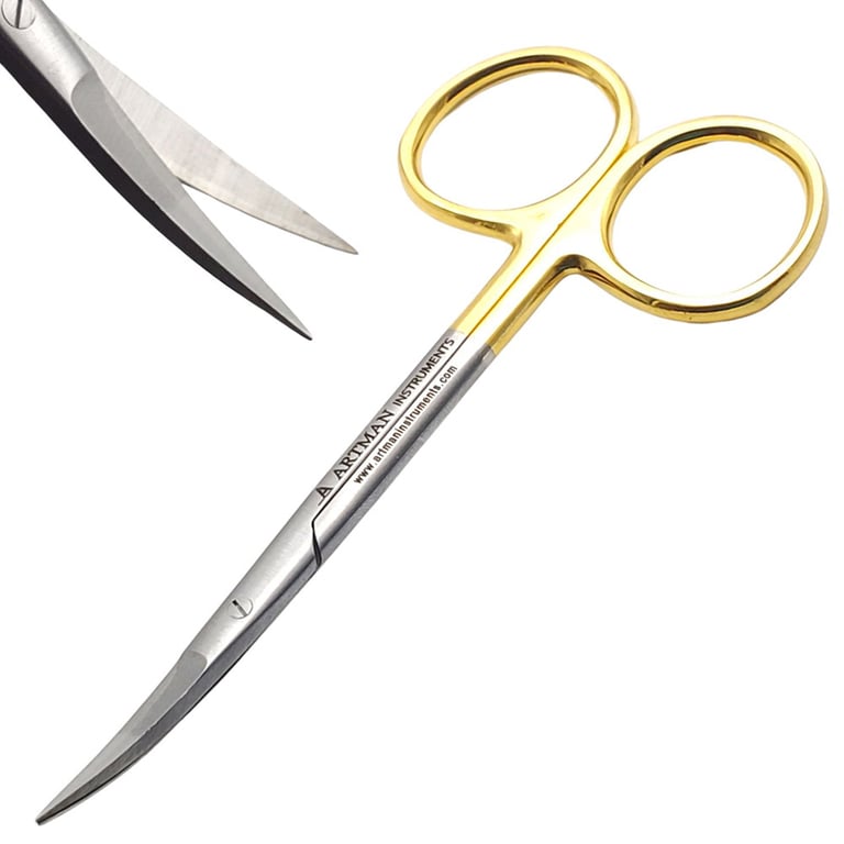 Artman Instruments 4.5" Stainless Steel Surgical Scissors, Curved, 1/Pk. Features a gold-plated