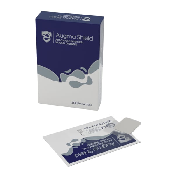 Augma Shield Attachable Intraoral Wound Dressing, 25mm x 15mm, 20/Bx. is an absorbable intraoral