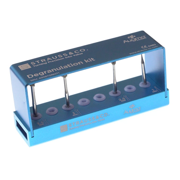 Augma Degranulation Kit, 4 Assorted Diamonds. Head sizes: 1, 2.5, 3.0, 3.5 mm. Length: 31 mm