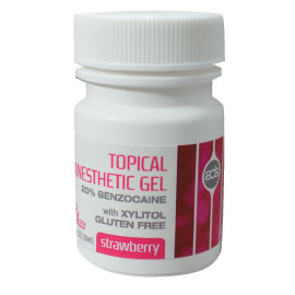 ADS Topical Anesthetic Gel - STRAWBERRY, 1 oz jar. Benzocaine 20%, fast-acting with no systemic