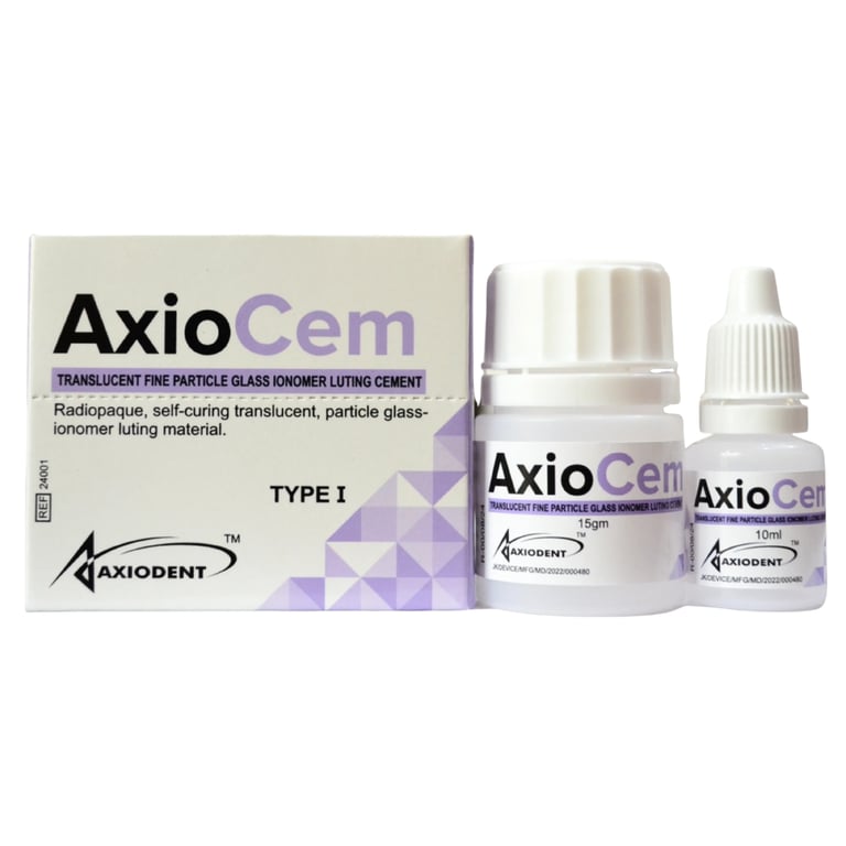 AxioCem Type I Glass Ionomer Luting Cement Kit, Translucent, 1/Set. Includes: 1 x 15g Powder Jar