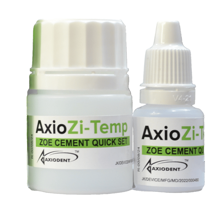 AxioZi-Temp Temporary Cement Powder-Liquid Kit. Includes: 1 x 15g powder, 1 x 10ml liquid, 1 x
