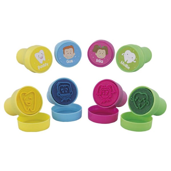 BADER Funny Face Stamps, Assorted, 20/Pk. Designs of the characters: Mia, Gus, Mollie, and Baddy