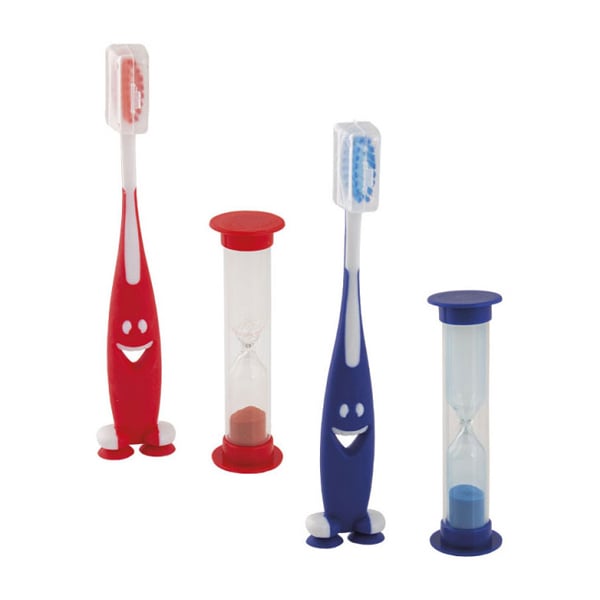 BADER Dental Toothbrush Bag with Hourglass Kit, 20/Pk. Contains: 1 bag, 1 soft toothbrush, 1 cap