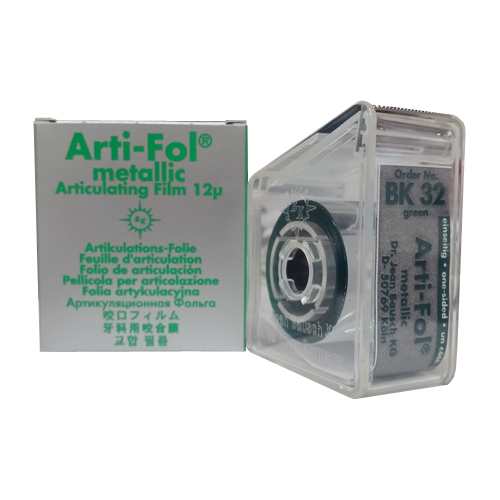 Arti-Fol Metallic Green One-Sided Shimstock-Film, 12 microns, 22 mm x 20 m Roll in Dispenser