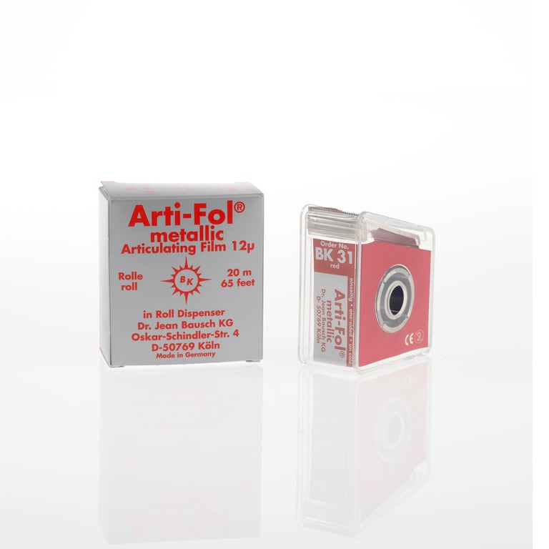Arti-Fol Metallic Red One-Sided Shimstock-Film, 12 microns, 22 mm x 20 m Roll in Dispenser