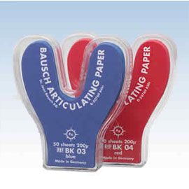 Bausch .008" (200 microns) BLUE Horseshoe shaped Articulating Paper, 50 Sheets in Plastic