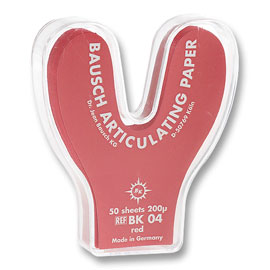 Bausch .008" (200 microns) RED Horseshoe shaped Articulating Paper, 50 Sheets in Plastic