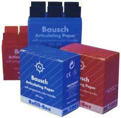 Bausch .008" (200 microns) RED Articulating Paper Strips, 300 Strips in Plastic Dispenser. #BK-02