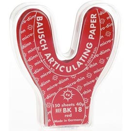 Bausch Arti-Check Micro-Thin .0016" (40 microns) RED Horseshoe Articulating Paper Strips, 150
