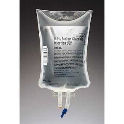 Baxter 0.9% Sodium Chloride Solution Injection 0.9%, 500 ml in VIAFLEX plastic bag. (Rx)