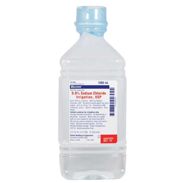 Baxter 0.9% Sodium Chloride Irrigation - 1000 mL USP Plastic Pour Bottle. Semi-rigid plastic