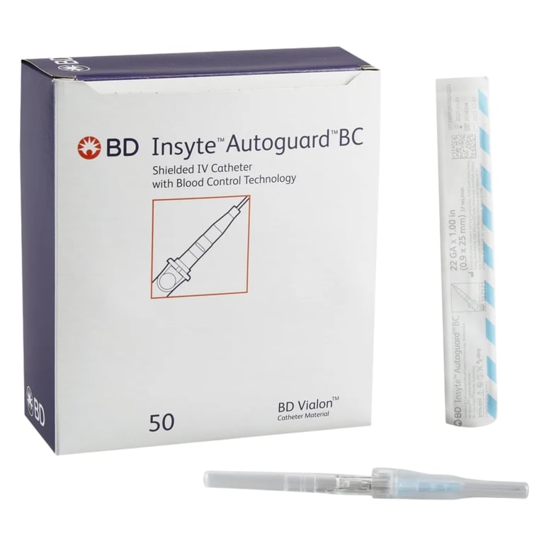 BD Insyte / Autoguard BC 22G 1" Peripheral IV Catheter, 50/Bx. Establishes peripheral venous