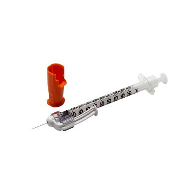 BD SafetyGlide 1 mL Tuberculin Syringe with 27 G x 1/2" BD Permanently Attached Needle, Regular