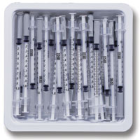BD SafetyGlide 1 mL Allergist Tray with 27 G x 1/2" Permanently Attached, Regular Bevel (305950)